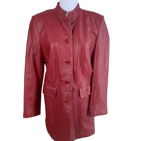 Vintage Genuine Leather Terry Lewis Size S Coat Jacket Burgundy Red Classic - Picture 2 of 11